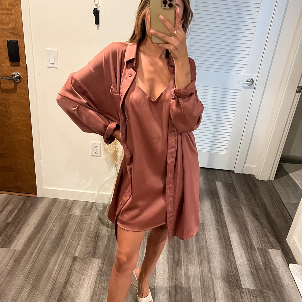 Slip dress with matching button down